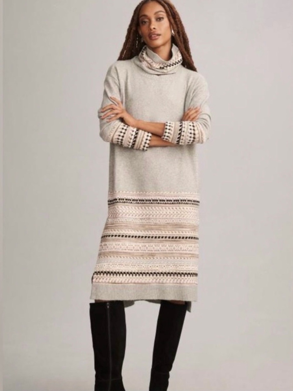 Anthro Daily Practice Fair Isle Turtleneck Sweater Dress with Removable Collar